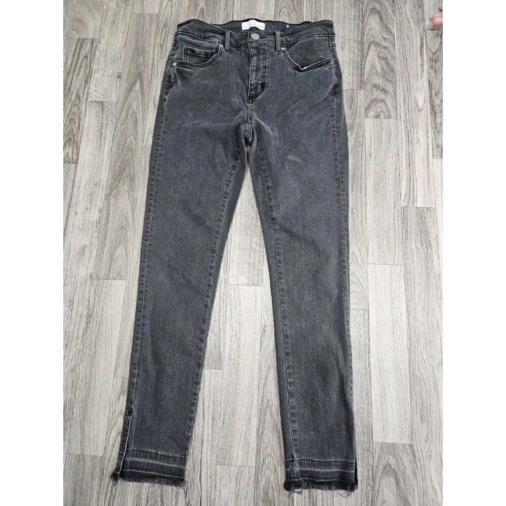 LOFT Jeans Womens 27/4 Black Charcoal Modern Skinny Raw Frayed Hem Denim